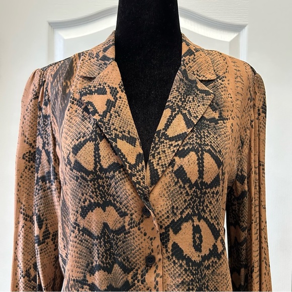Topshop Snake Print Button-Up Shirt Blouse Brown and Black Size 4 - Picture 12 of 15